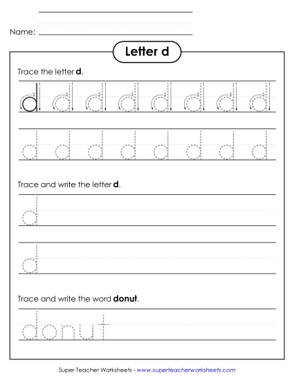 Letter D - Lowercase d (Tracing Dotted Line)