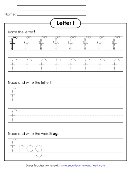Letter F - Lowercase f (Tracing Dotted Line)