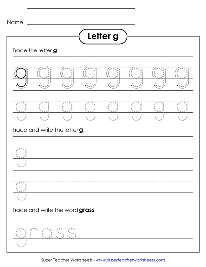 Letter G - Lowercase g (Tracing Dotted Line)