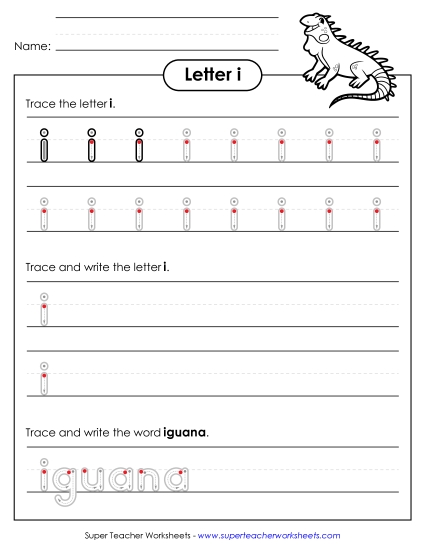Trace and Print - Lowercase i (Outlined Letters)