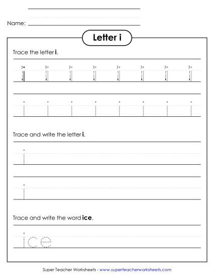 Letter I - Lowercase i (Tracing Dotted Line) Letter I - Lowercase i (Tracing Dotted Line)