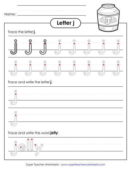 Trace and Print - Lowercase j (Outlined Letters)