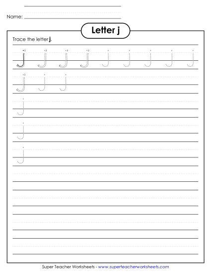 Trace and Print - Lowercase j (Smaller Font Size)
