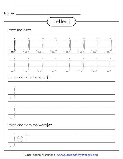 Letter J - Lowercase j (Tracing Dotted Line)