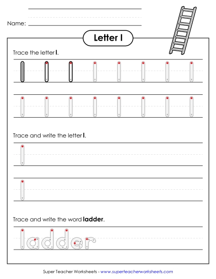 Trace and Print - Lowercase l (Outlined Letters)