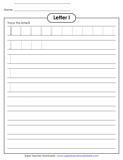 Trace and Print - Lowercase l (Smaller Font Size)