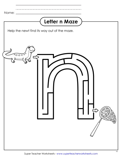 Alphabet Mazes (Easy) - Lowercase Letter n Maze Alphabet Mazes (Easy) - Lowercase Letter n Maze