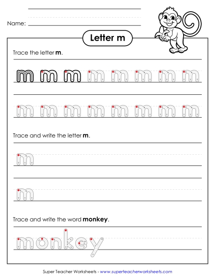 Trace and Print - Lowercase m (Outlined Letters)