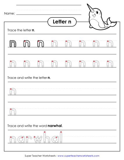 Trace and Print - Lowercase n (Outlined Letters)
