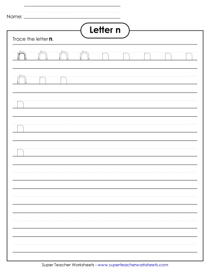 Trace and Print - Lowercase n (Smaller Font Size)