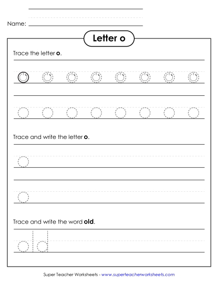 Letter O - Lowercase o (Tracing Dotted Line)