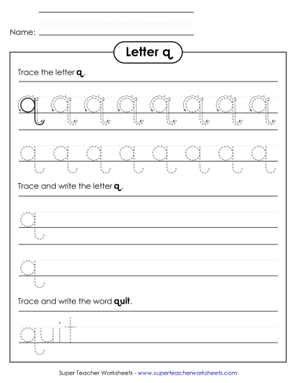 Trace and Print - Lowercase q (Dotted Lines) Trace and Print - Lowercase q (Dotted Lines)