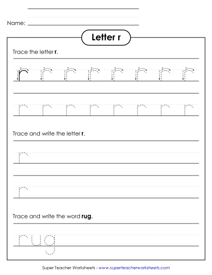 Letter R - Lowercase r (Tracing Dotted Line)