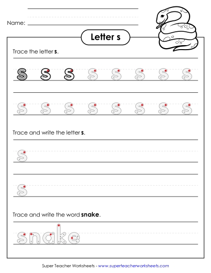 Trace and Print - Lowercase s (Outlined Letters) Trace and Print - Lowercase s (Outlined Letters)