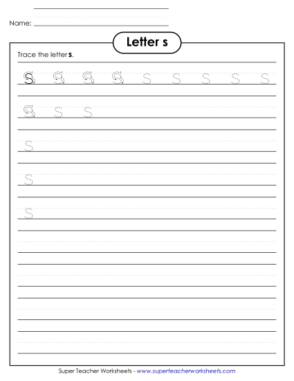 Trace and Print - Lowercase s (Smaller Font Size)
