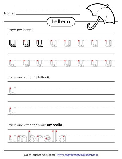 Trace and Print - Lowercase u Writing Practice (Outlined Letters) Trace and Print - Lowercase u Writing Practice (Outlined Letters)