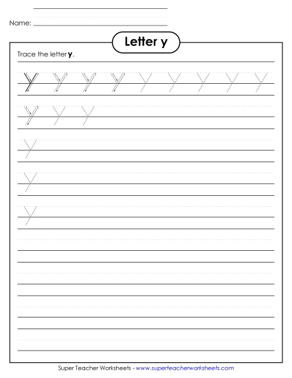 Trace and Print - Lowercase y (Smaller Font Size)