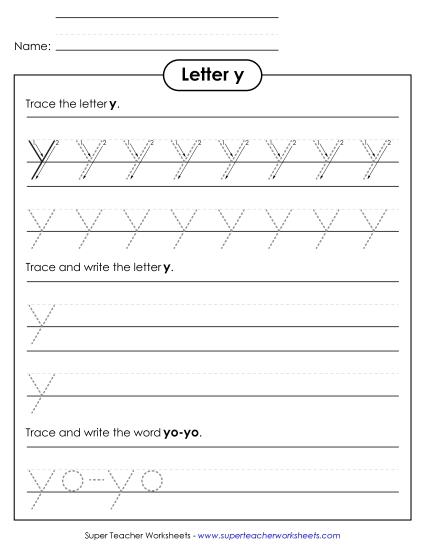 Letter Y - Lowercase y (Tracing Dotted Line)