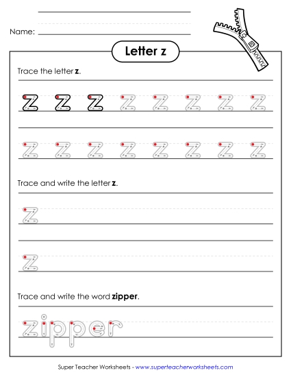 Trace and Print - Lowercase z (Outlined Letters)