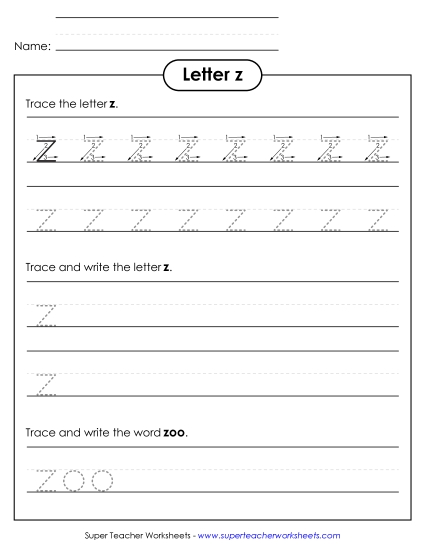 Letter Z - Lowercase z (Tracing Dotted Line)