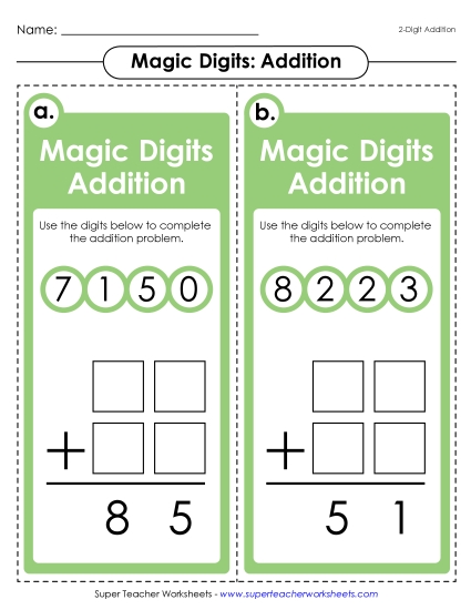 Missing Addends - Magic Digits Game (2-Digit Addition) Missing Addends - Magic Digits Game (2-Digit Addition)