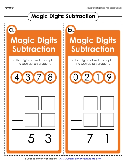 (No Borrowing / Regrouping) - Magic Digits Game 2-Digit Subtraction (No Regrouping) (No Borrowing / Regrouping) - Magic Digits Game 2-Digit Subtraction (No Regrouping)