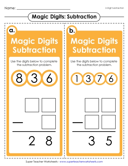 Math Games and Task Cards - Magic Digits Game (2-Digit Subtraction) Math Games and Task Cards - Magic Digits Game (2-Digit Subtraction)