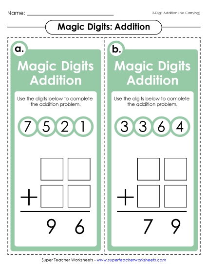 Math Games and Task Cards - Magic Digits Game (2-Digits; No Carrying) Math Games and Task Cards - Magic Digits Game (2-Digits; No Carrying)