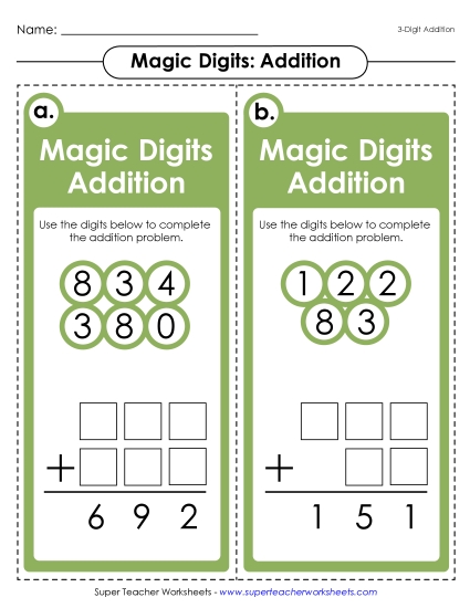 Addition (3-Digit Addends) - Magic Digits Game (3-Digit Addition) Addition (3-Digit Addends) - Magic Digits Game (3-Digit Addition)