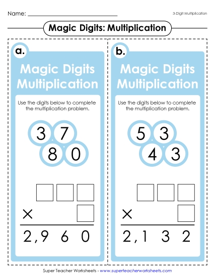 Games and Task Cards - Magic Digits Game (3-Digit by 1-Digit Multiplication)