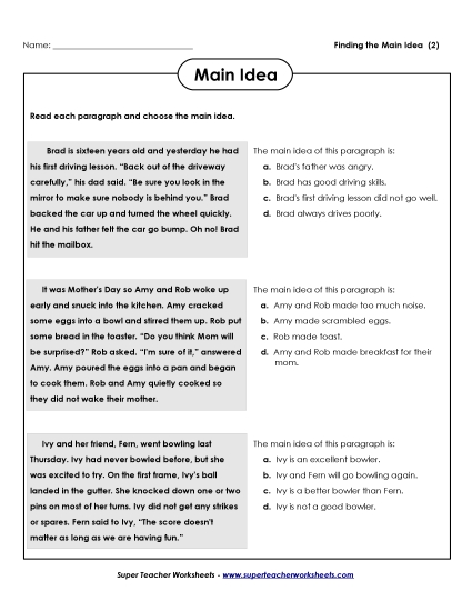 Main Idea Reading - Main Idea: Comprehension 2 Main Idea Reading - Main Idea: Comprehension 2