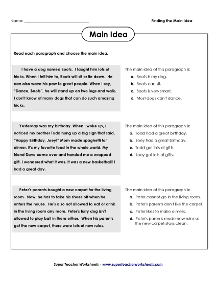 Compare & Contrast - Main Idea Worksheet Compare & Contrast - Main Idea Worksheet