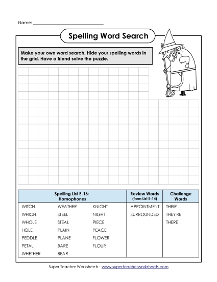 Printable Worksheets - Make-a-Search (E-16) Printable Worksheets - Make-a-Search (E-16)