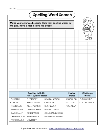 Printable Worksheets - Make-a-Search (E-22)