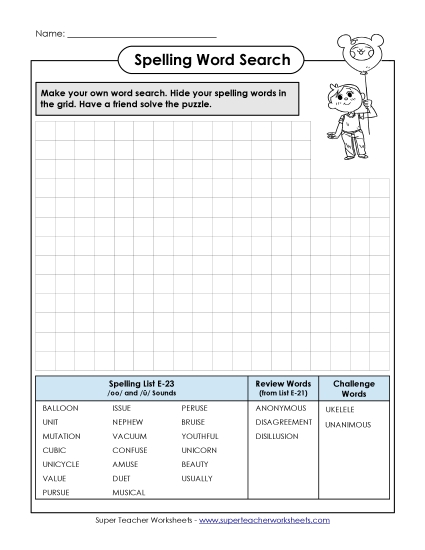 Printable Worksheets - Make-a-Search (E-23)