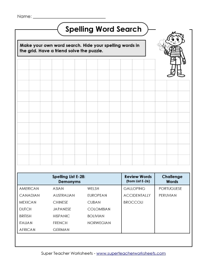 Printable Worksheets - Make-a-Search (E-28)