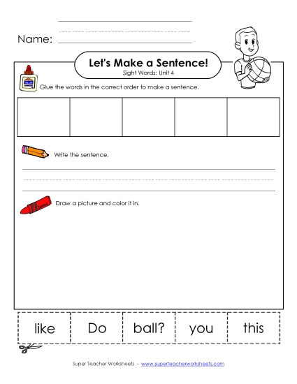 Worksheets - Make a Sentence Cut and Glue (Unit 4)