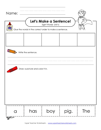 Worksheets - Make a Sentence Cut and Glue (Unit 6)