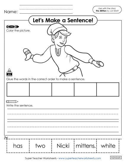 Cut-and-Glue Activities - Make a Sentence (The Mitten)