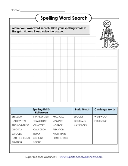 Printable Worksheets - Make a Word Search 