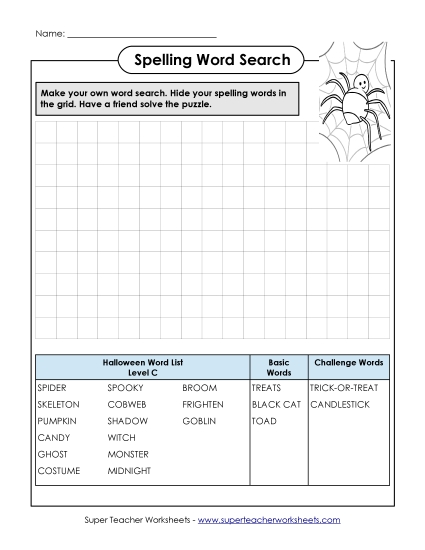 Worksheets and Activities - Make a Word Search (C-Halloween) Worksheets and Activities - Make a Word Search (C-Halloween)