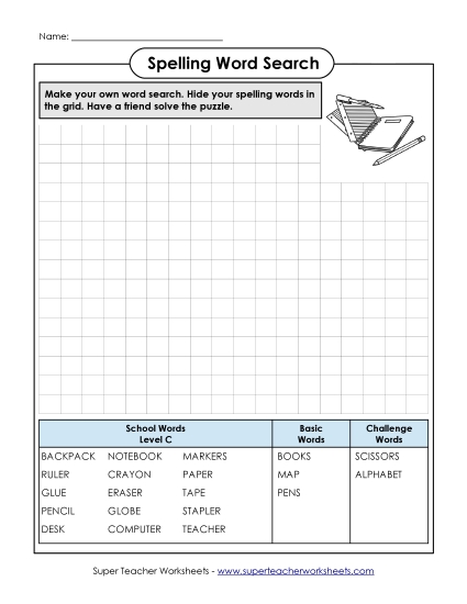 Worksheets and Activities - Make a Word Search (C-School Words) Worksheets and Activities - Make a Word Search (C-School Words)