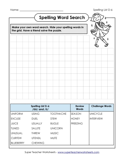 Worksheets - Make a Word Search (D-6) Worksheets - Make a Word Search (D-6)