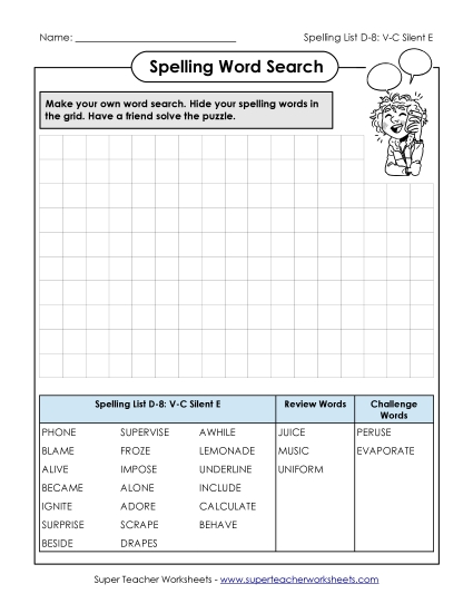 Worksheets - Make a Word Search (D-8) Worksheets - Make a Word Search (D-8)