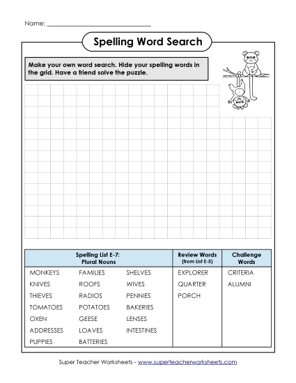 Printable Worksheets - Make a Word Search (E-7)
