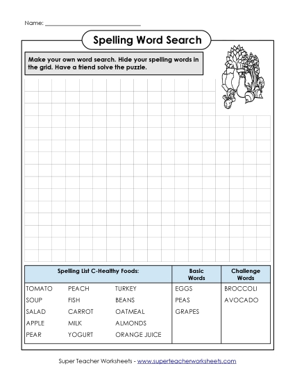 Worksheets and Activities - Make a Word Search Puzzle (C-Healthy Foods) Worksheets and Activities - Make a Word Search Puzzle (C-Healthy Foods)
