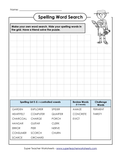 Printable Worksheets - Make a Wordsearch (E-5)