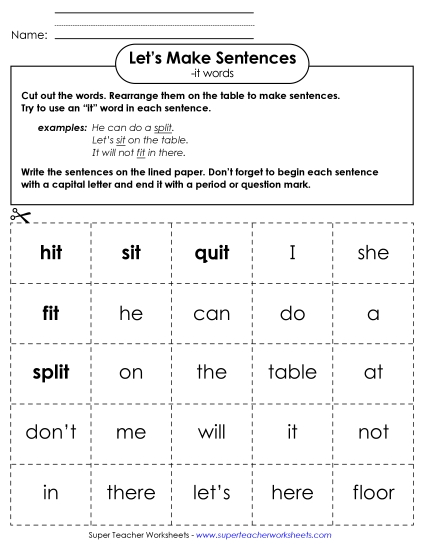 Worksheets - Make Sentences: Word Cards (-it)