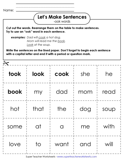 Worksheets - Make Sentences: Word Cards (-ook)