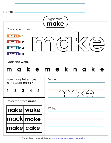 Individual Sight Words - Make (Sight Word) Individual Sight Words - Make (Sight Word)
